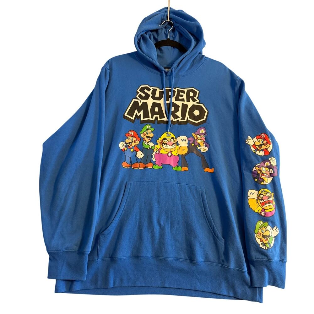 Super Mario Hoodie, RN#0101531, Blue/Multi, Men's XL